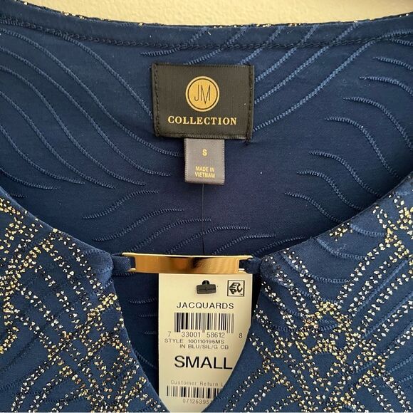 JM Collection Ladies' Intrepid Blue Jacquard Keyhole Sz S NWT🏷 gold accents - Picture 7 of 15